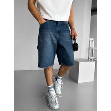 Abluka Online Erkek Baggy Fit Yıkamalı Jean Şort Lacivert