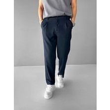 Erkek Baggy Fit Beli Lastikli Rahat Pantolon Lacivert