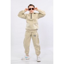 Go Veform Çocuk Üç Ip Şardonlu Kapüşonlu Kışlık Eşofman Takımı Bej MRN51203