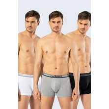 Cacharel 1337 Erkek 3'lü Likralı Boxer-Beyaz&siyah&gri