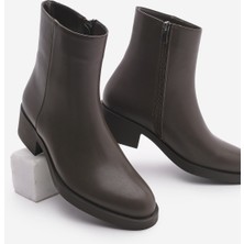 Marjin Kadın Fermuarlı Topuklu Günlük Bot Huna Kahve