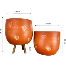 Bitki Tasarımı Kalp Desenli Toprak Saksı Saksılık Salon Çiçeklik İkili Set Ayaksız - 3 Ayaklı- 19 CM