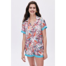 Feu De Elu Leyiza Desenli Kadın Kısa Saten Pijama Takımı Rahat Kalıp Özellikleriyle