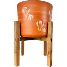 Bitki Tasarımı Ev Dekorasyon Aksesuar Kaktüs Desenli Toprak Saksı Saksılık Salon Çiçeklik 4 Ayaklı - 19 CM
