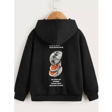 Asgard Wear Çocuk Unisex Kapüşonlu Ön ve Arka Moon Special Baskılı Sweatshirt - Siyah