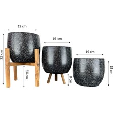 Bitki Tasarımı Ev Dekorasyon Aksesuar Siyah Granit Toprak Saksı Saksılık Salon Çiçeklik Üçlü Set- 19 CM