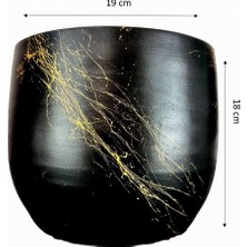 Bitki Tasarımı Ev Dekorasyon Aksesuar Siyah Üzeri Gold Mermer Efektli Toprak Saksı Saksılık Salon Çiçeklik - 19 CM