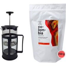 Dreamgift - Just Coffee Roastery Colombia Filtre Kahve (250G) ve Cam Premium French Press (350ML) Ikili Set