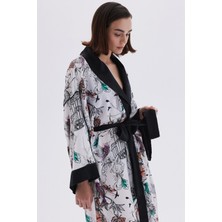 Maison Royale Desenli Saten Detaylı Uzun Viskon Sabahlık / Kimono