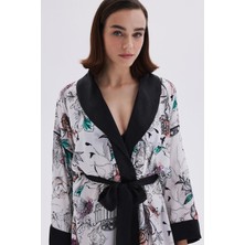 Maison Royale Desenli Saten Detaylı Uzun Viskon Sabahlık / Kimono