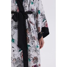 Maison Royale Desenli Saten Detaylı Uzun Viskon Sabahlık / Kimono