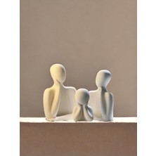 Üçlü Aile Dekoratif Obje Biblo + Oval Tabak (8 Cm-7 Cm-6 Cm)