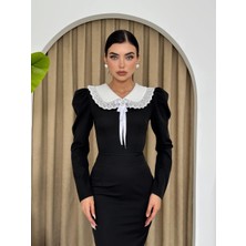 Bebe  Yaka Bronşlu Midi Elbise
