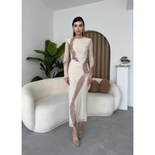 Caramel Uzun Kollu Stres Elbise