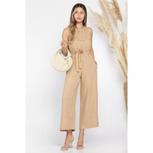 Julude Bej Kadın Bisiklet Yaka Bel Kuşaklı Tulum P-00005066