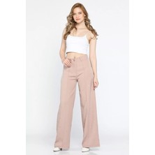 Julude Bej Yüksek Bel Taşlı Çimalı Kadın Palazzo Pantolon P-00010158