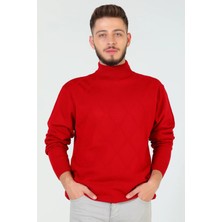 Kırmızı Erkek Desenli Triko Kazak P-00005369