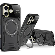 Denza Case Apple iPhone 16 Kılıf Lens Korumalı Yüzüklü Armor Kapak - Siyah