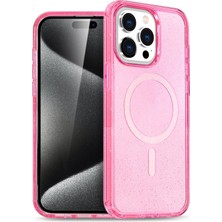 Denza Case Apple iPhone 16 Pro Kılıf Renkli Simli Magsafe Kapak - Pembe