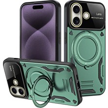 Denza Case Apple iPhone 16 Kılıf Lens Korumalı Yüzüklü Armor Kapak - Koyu Yeşil