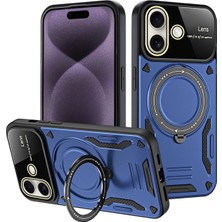 Denza Case Apple iPhone 16 Kılıf Lens Korumalı Yüzüklü Armor Kapak - Lacivert