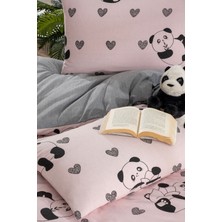 Miaselis Lantana Panda Desenli Pembe Tek Kişilik Nevresim Takımı (Lastikli Çarşaflı)