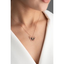 Silvano Jewelry 925 Ayar Gümüş Siyah Taşlı Kelebek Kolye