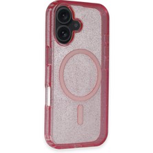 Denza Case Apple iPhone 16 Kılıf Renkli Simli Magsafe Kapak - Pembe