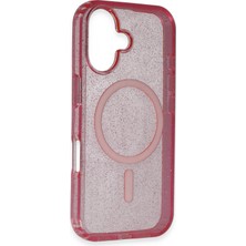 Denza Case Apple iPhone 16 Kılıf Renkli Simli Magsafe Kapak - Pembe