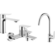 Turkuaz Cerastyle Ibiza Üçlü Set Lavabo+Banyo+Eviye Bataryası Krom