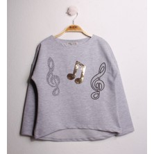 Toontoy Kız Çocuk T-Shirt Pullu Nota Nakış