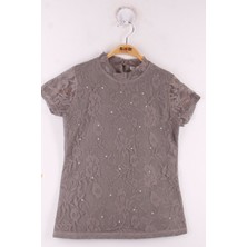 Toontoy Kız Çocuk Yaka Dantelli Okul Tişört