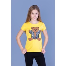 Toontoy Kız Çocuk Ayıcık Baskılı Tişört