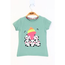 Toontoy Kız Çocuk Baskılı Çevirmeli Pul Detaylı Tişört