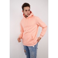 Devo Store Erkek %100 Pamuk Kordonlu Kanguru Cep Şardonlu Kalın Kapüşonlu Sweatshirt