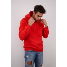 Devo Store Erkek %100 Pamuk Kordonlu Kanguru Cep Şardonlu Kalın Kapüşonlu Sweatshirt