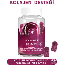 Ivybears Çiğnenebilir Kolajen Vitamin - Tip 1 - Tip 3 - Hyaluronik Asit - Vitamin B2  30 Günlük - 60 Tablet