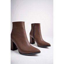 Marshetta Shoes Legend Model Kahverengi Sivri Burun Kalın Topuklu Yandan Fermuarlı Kadın Bot
