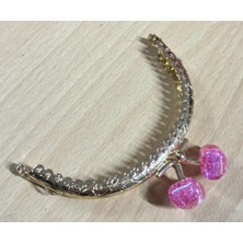 Angel Çanta Aksesuar 10 cm Light Gold Oval Cüzdan Çanta Klipsi Bursu Koyu Pembe