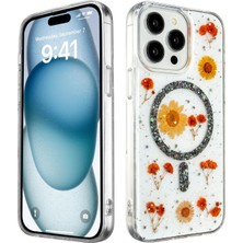 Denza Case Apple iPhone 16 Pro Max Kılıf Hologram Renkli Çiçekli Simli Magsafe Kapak - Siyah