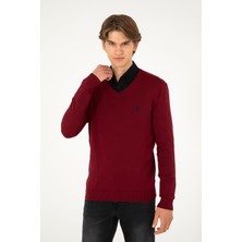 U.S. Polo Assn. Erkek Slim Fit V Yaka Bordo Basic Kazak 50293512-VR014