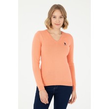 U.S. Polo Assn. Kadın Somon V Yaka Basic Kazak 50288997-VR047