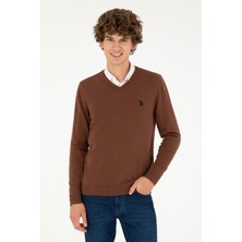 U.S. Polo Assn. Erkek Slim Fit V Yaka Kahverengi Basic Kazak 50293512-VR158