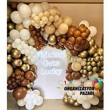Balon Seti Karamel-Krom Gold-Sütlü Kahve-Pastel Beyaz 60 Lı Balon Zinciri Seti