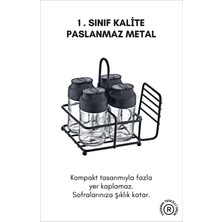 Grimor Life Perla Metal Standlı Peçetelik Hazneli 4'lü Çift Kapaklı Cam Baharatlık Seti - Baharat Takımı