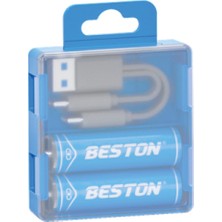 Beston USB Type-C Kablo ile Şarj Edilebilir Lityum 2'li Kalem Pil 1.5V Aa / 2220 Mwh – 500MAH