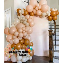 Balon Seti Karamel-Retro Beyaz-Makaron Somon 100 Lü Balon Zinciri Seti