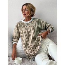 Bisiklet Yaka Dalga Desenli Triko Kazak Camel