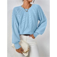 Saç Örgülü Bisiklet Yaka Italyan Kol Triko Bebe Mavisi Kazak