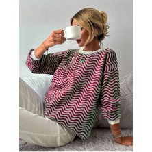 Bisiklet Yaka Dalga Desenli Triko Kazak Tarçın